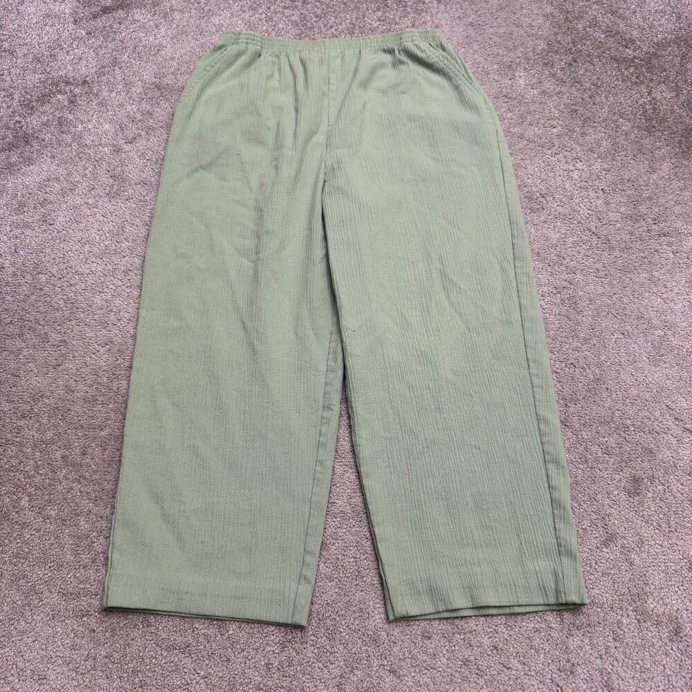 Vintage Blair Elastic Waist Pull On Pants Womens 16 Green Textured Gauze Trouser